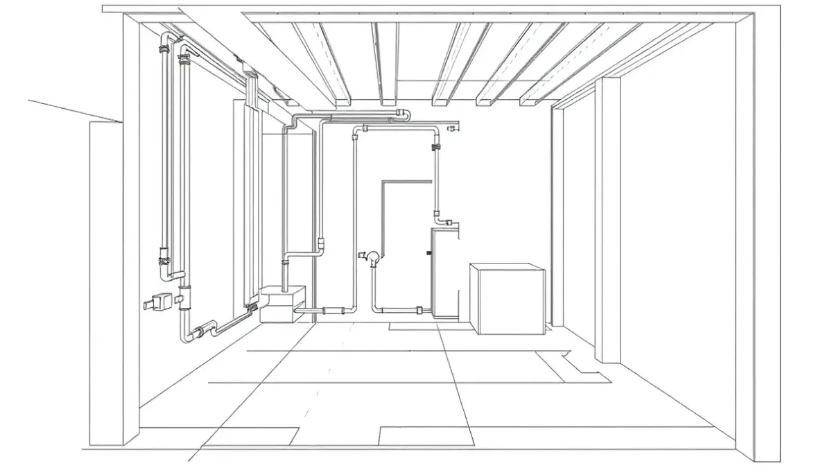 Imagen genérica de un plano arquitectónico de un sótano con detalles de renovación.