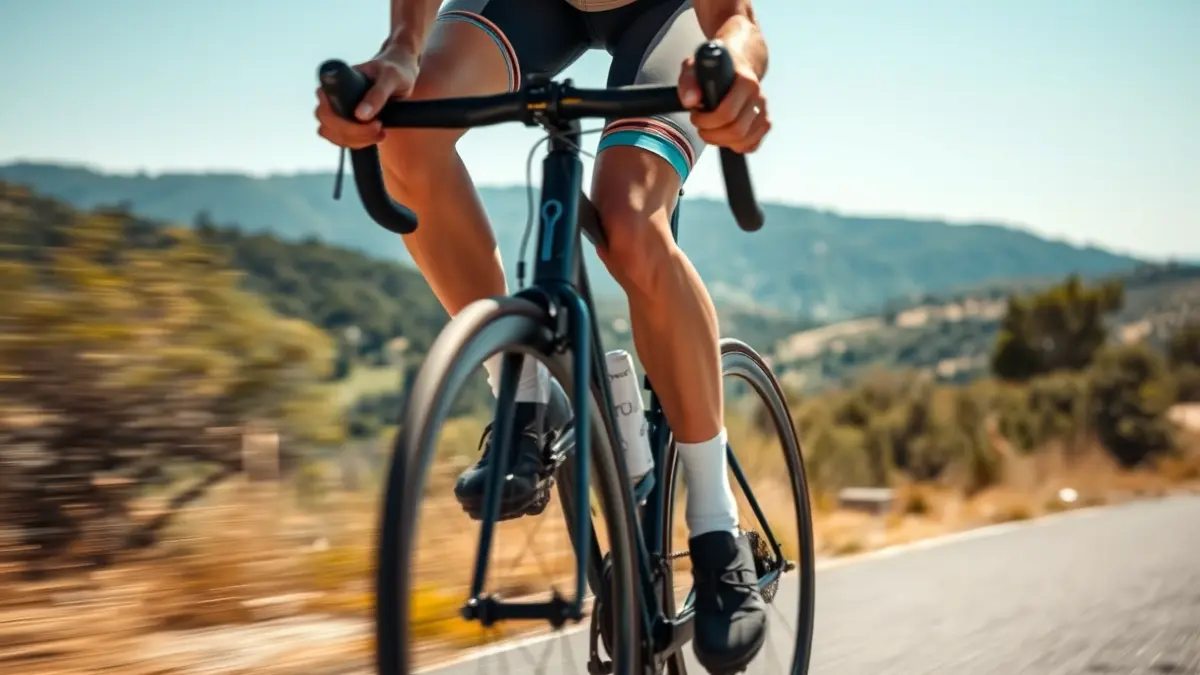 Imatge genèrica d'un ciclista en plena competició, amb el paisatge mediterrani de fons.