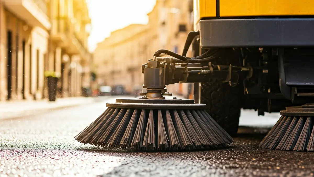 Generic image of a street sweeping machine cleaning a street.