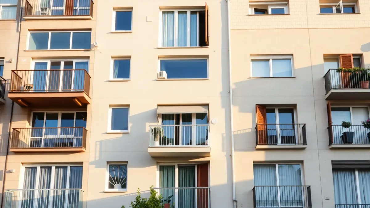 Image of the facade of a modern intergenerational building in a Mediterranean urban setting.