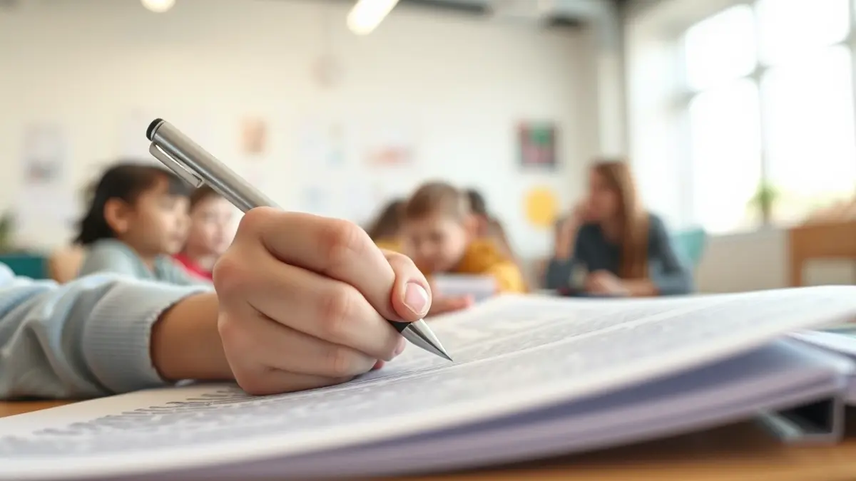 Imatge genèrica d'una mà infantil escrivint en un document, simbolitzant la participació en la planificació.