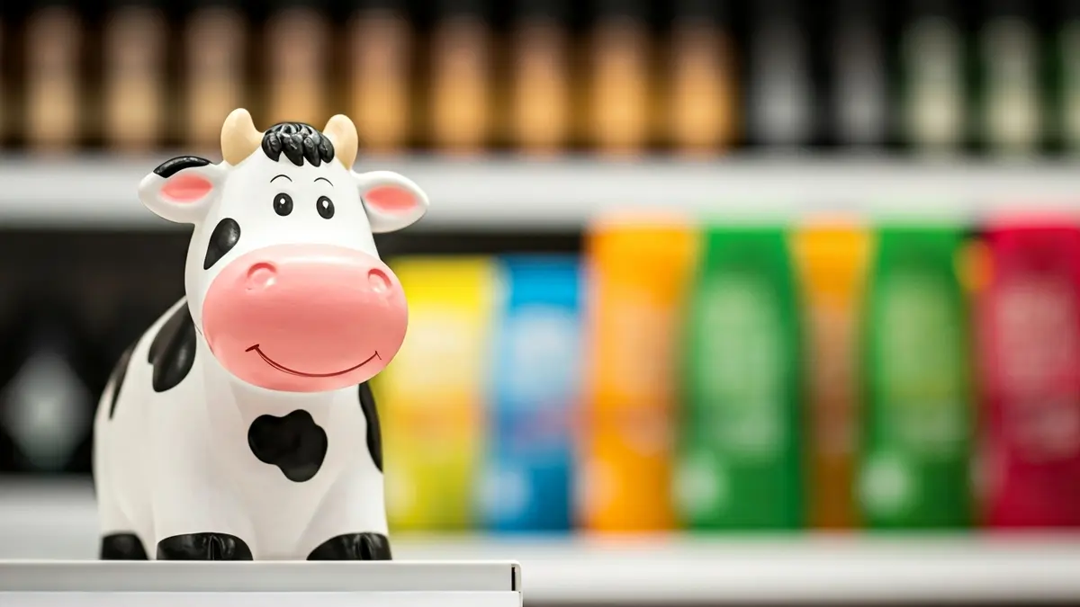 Image of a toy cow, symbol of the Ale-Hop brand, in a retail setting.