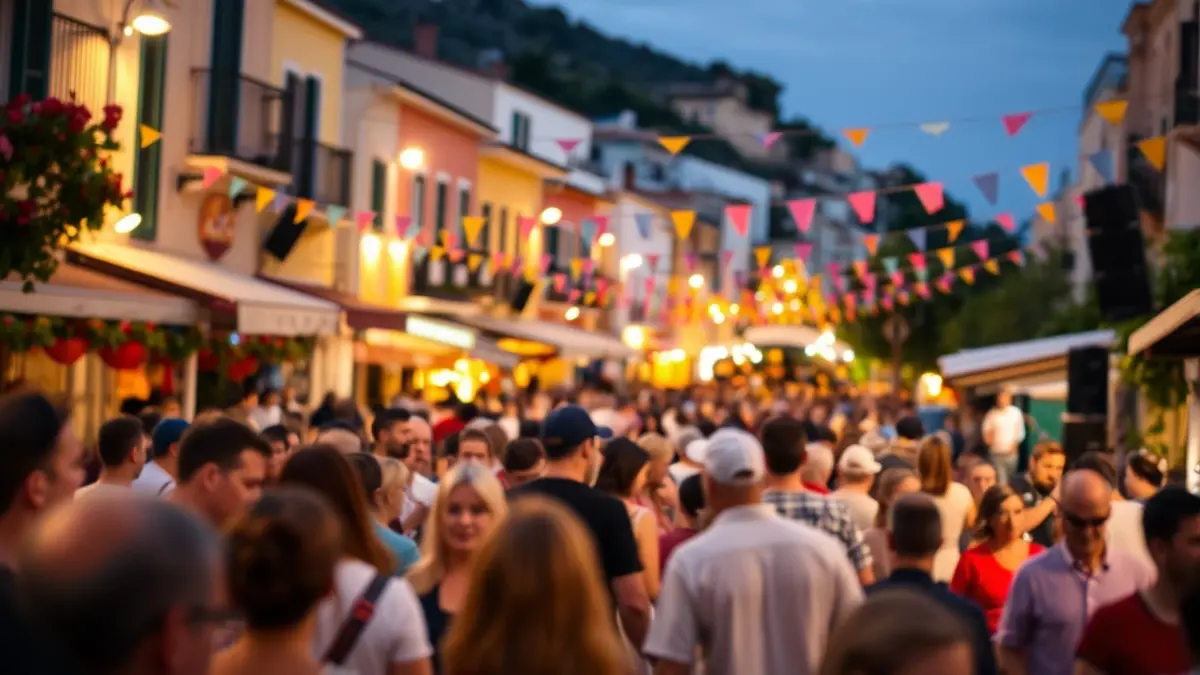 Imatge d'una jornada solidària amb activitats culturals i musicals en un barri mediterrani.