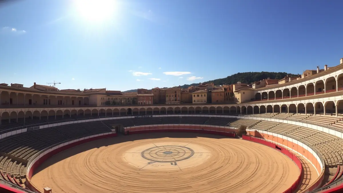 Generic image of an empty bullring in a Mediterranean town.