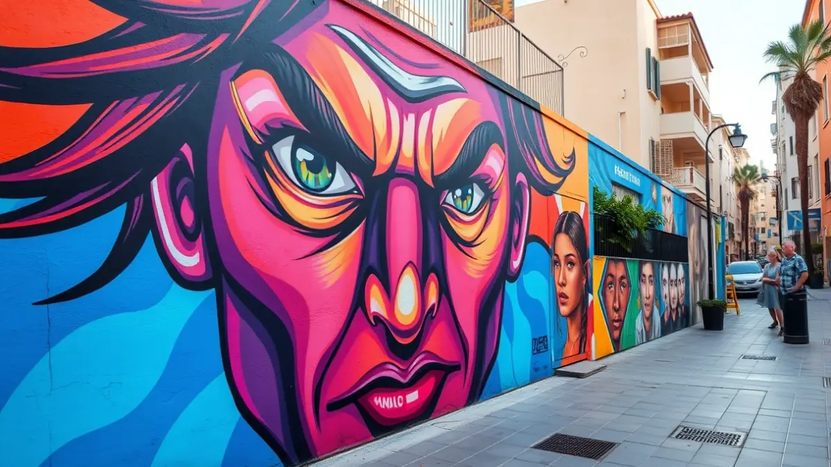 Imatge d'un mural feminista amb un rostre humà expressiu en una paret pública d'Alzira.