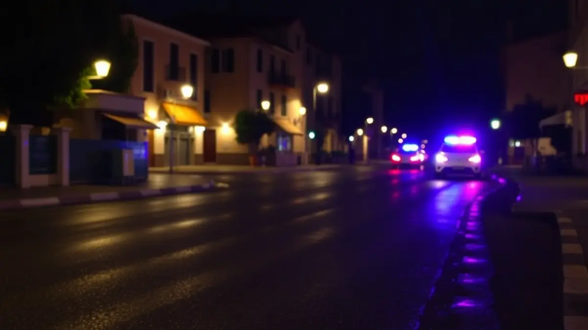 Imatge genèrica de llums d'emergència reflectint-se en l'asfalt mullat de nit.