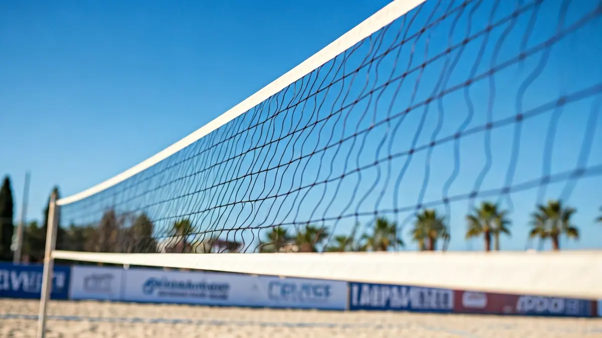 Imatge genèrica d'una xarxa de voleibol platja sota un cel blau.