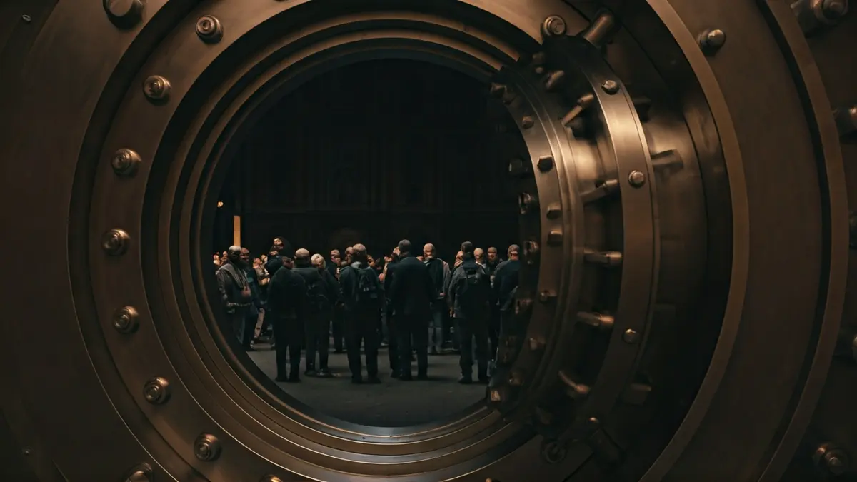 Image of an open bank vault, suggesting a robbery.