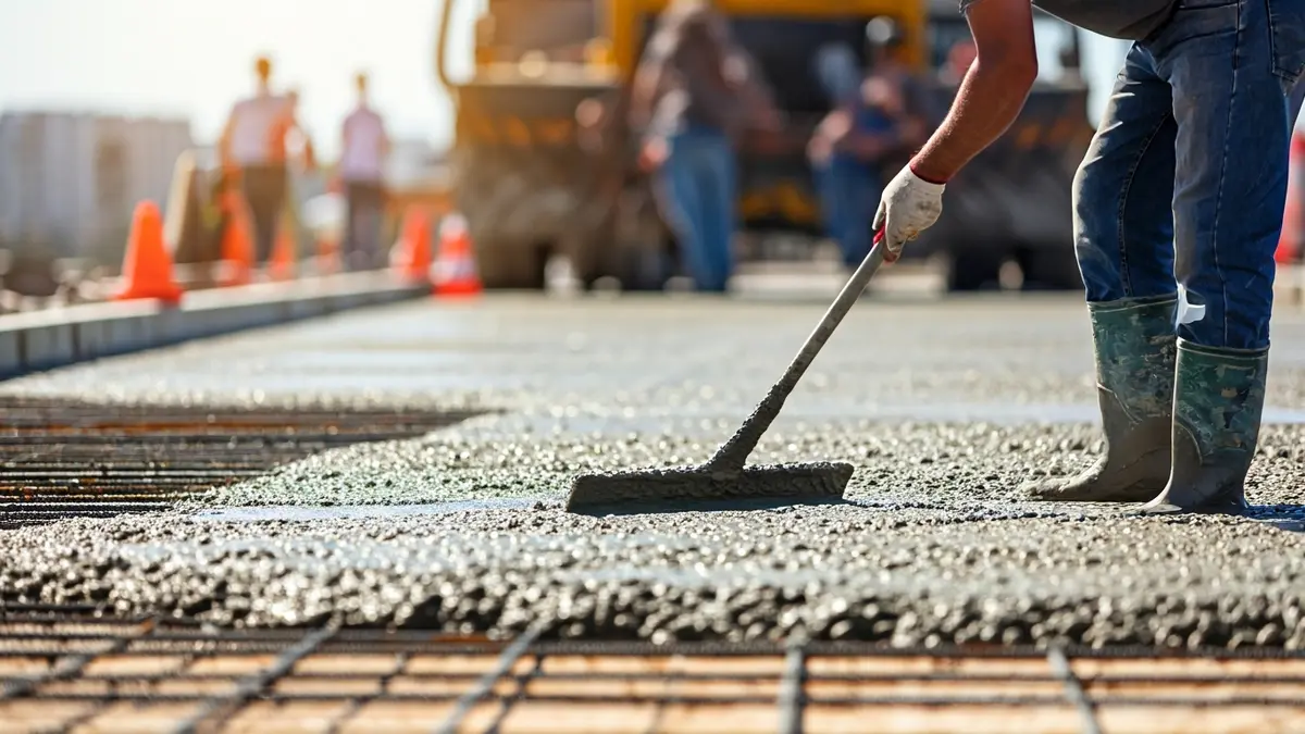Image of workers pouring concrete on a bridge expansion.