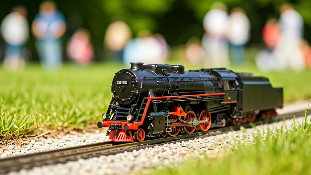 Generic image of a miniature train locomotive on a track in a park.