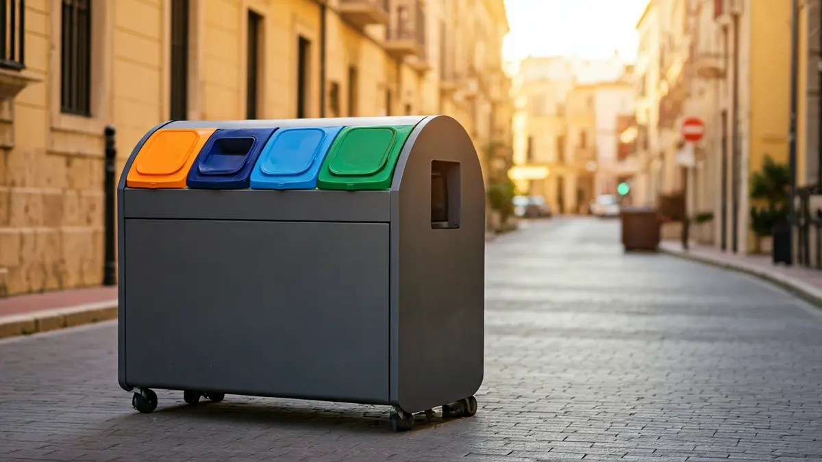 Imagen genérica de contenedores de reciclaje modernos en un entorno urbano.