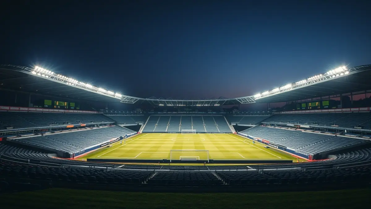 Imagen del estadio Guillermo Amor de Benidorm con la nueva iluminación LED.
