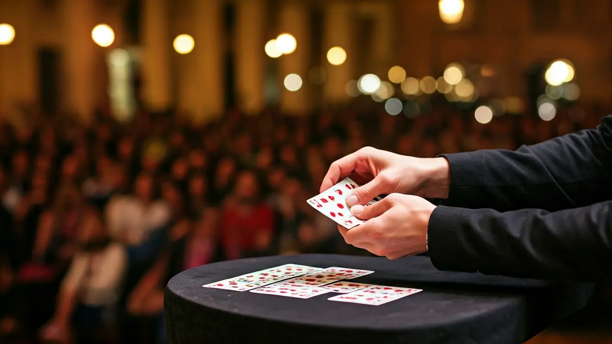 Generic image of a magician's hands performing a card trick.