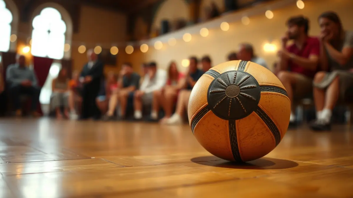 Imagen de una pelota valenciana en el trinquet de Benissa, con la afición desenfocada detrás.