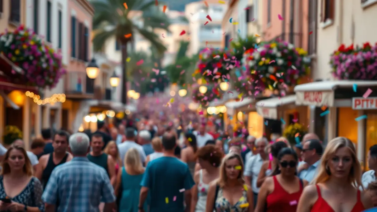 Imatge genèrica d'una festa popular amb confeti i gent borrosa.