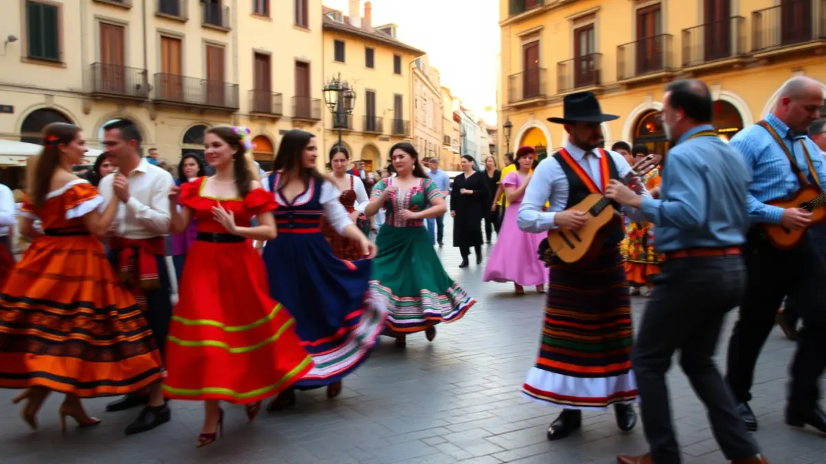 Imatge d'una dansà tradicional valenciana en una plaça, amb músics i ballarins.