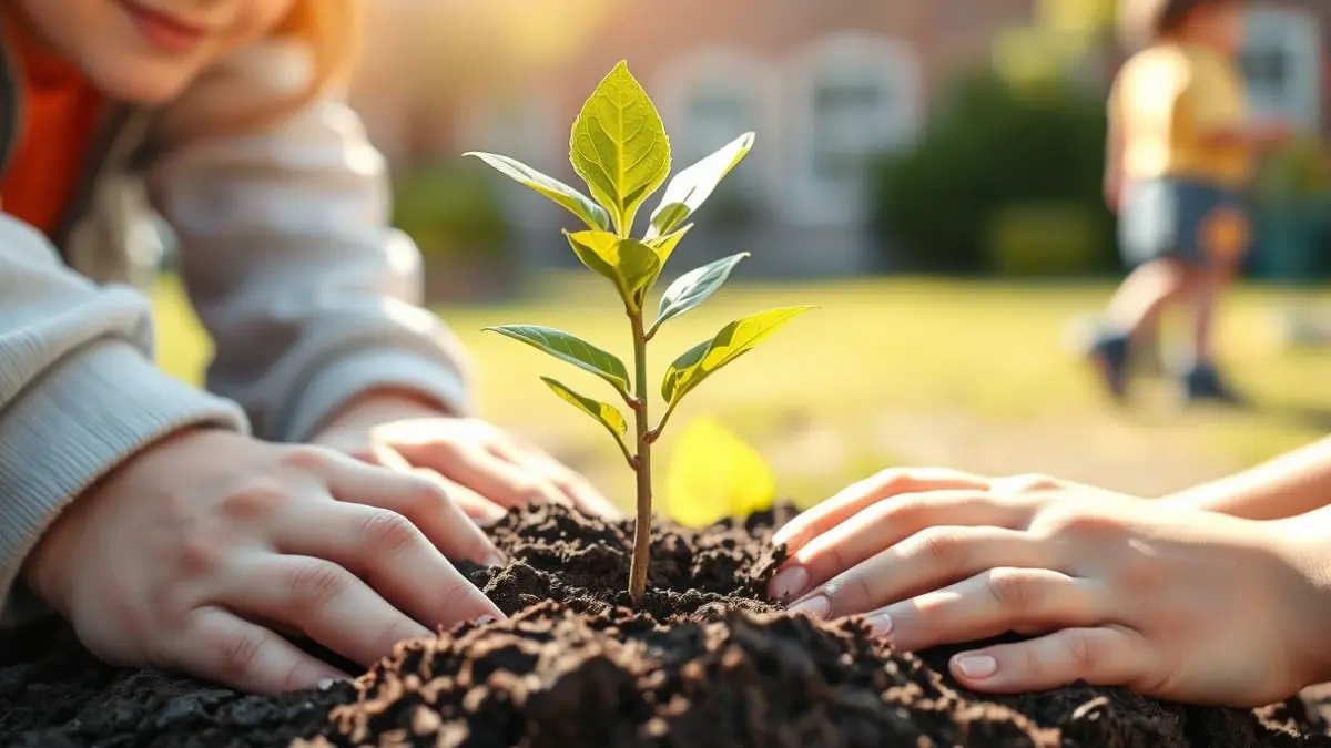 Imatge d'un arbre jove sent plantat en terra, simbolitzant la unió i el creixement.