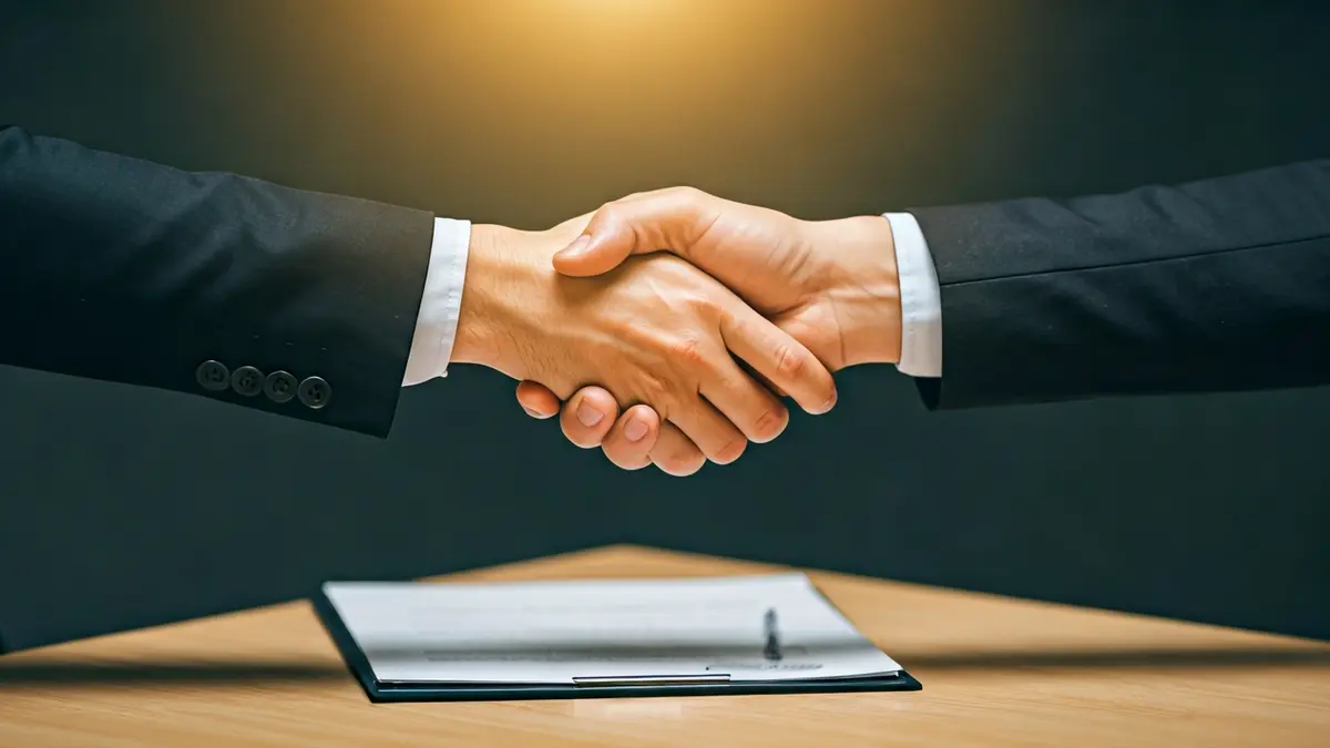 Generic image of a business collaboration agreement with two hands shaking.