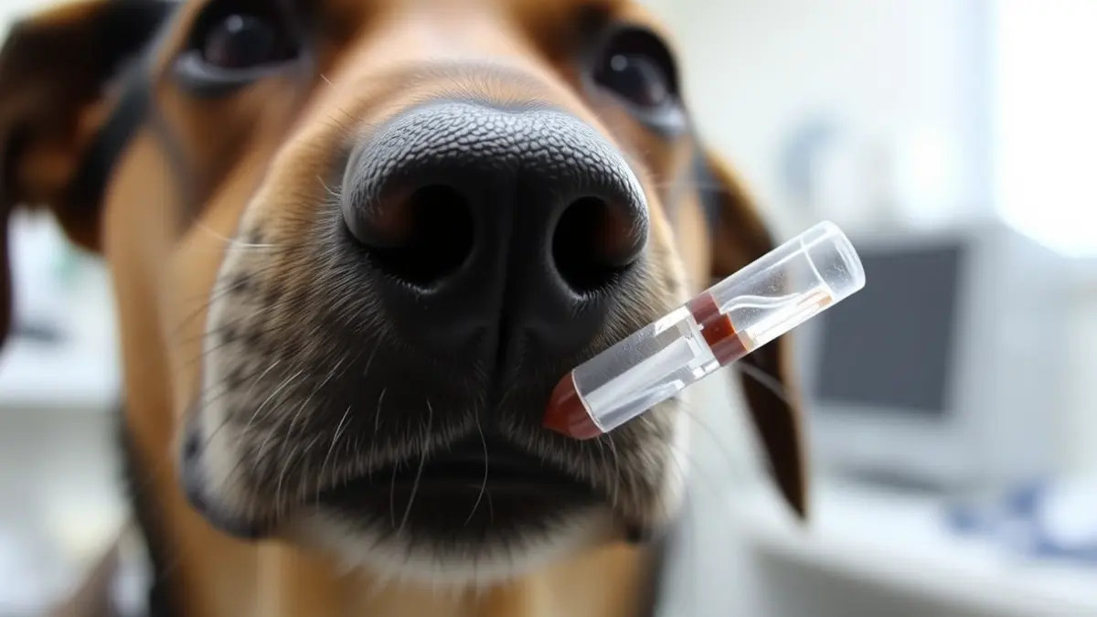 Imagen genérica de un perro al que se le toma una muestra de saliva para análisis de ADN.