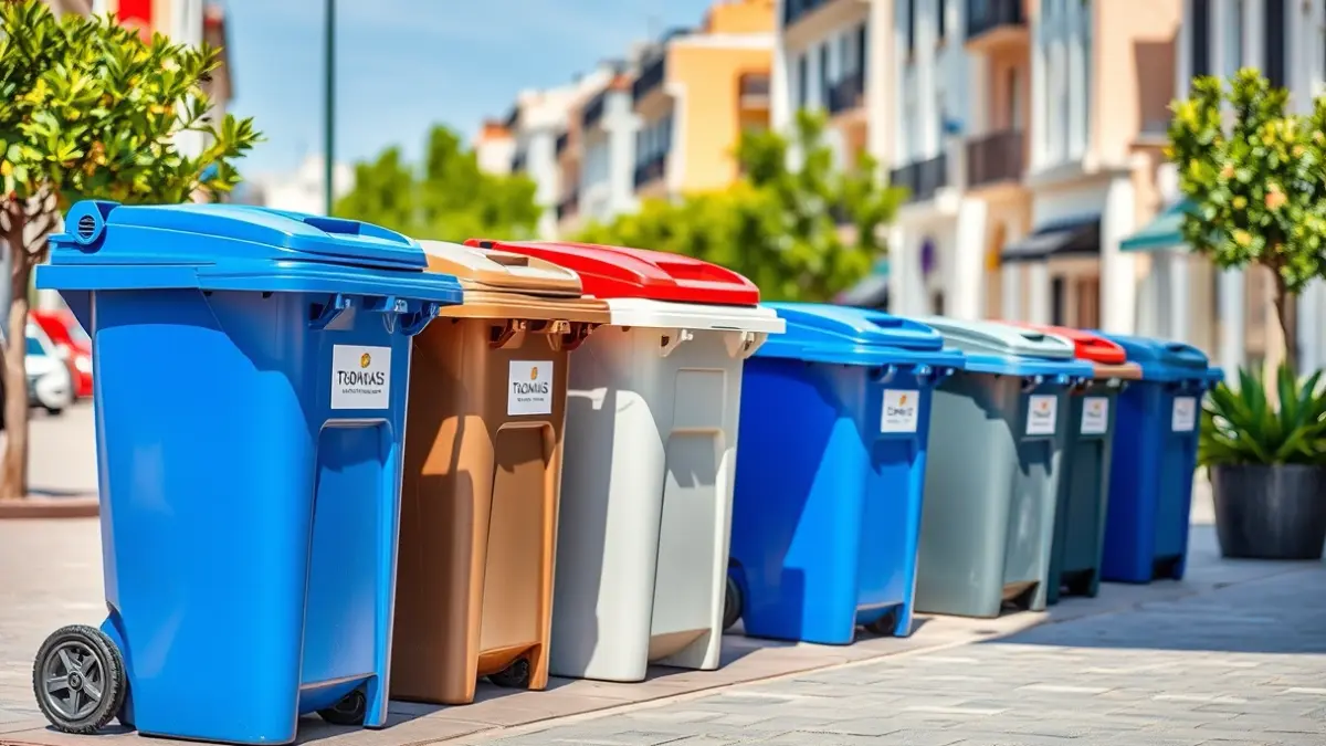 Generic image of new waste containers in a Mediterranean urban setting.