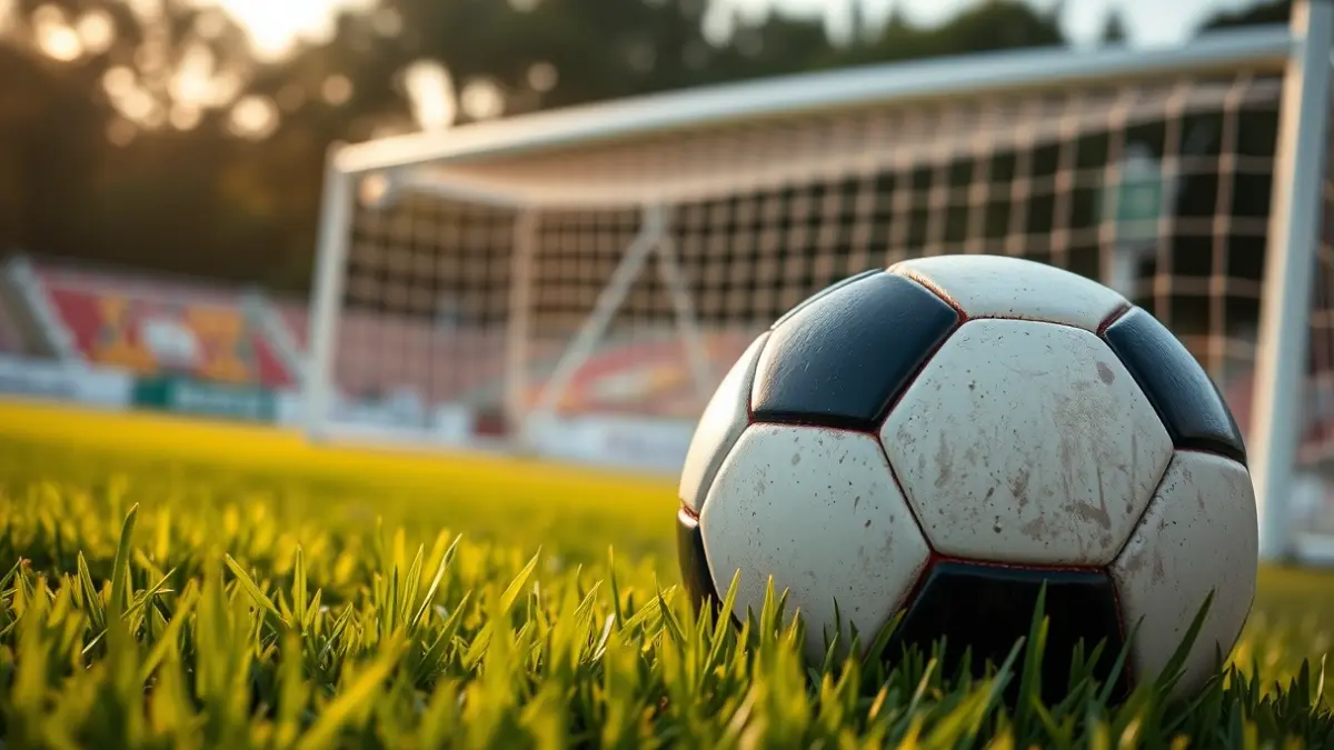 Imatge genèrica d'una pilota de futbol en un camp, amb la porteria desenfocada al fons.