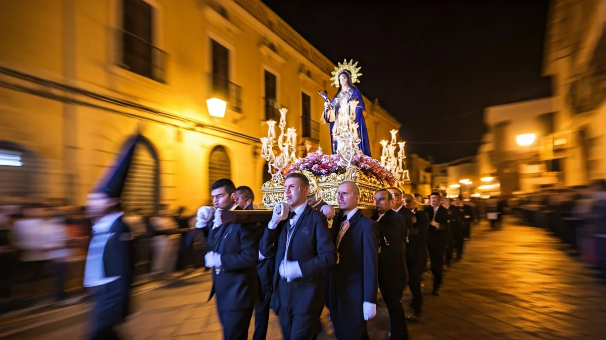 Generic image of a nocturnal religious procession in a Mediterranean city.