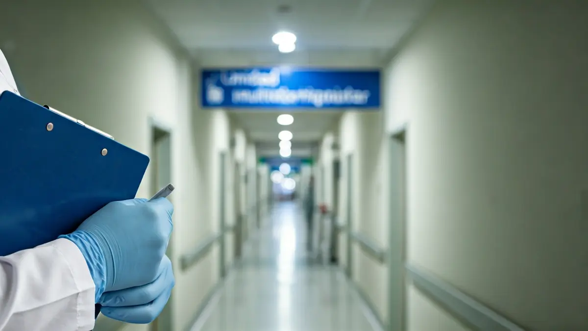 Image of a multidisciplinary unit in a hospital, with a healthcare professional reviewing documents.