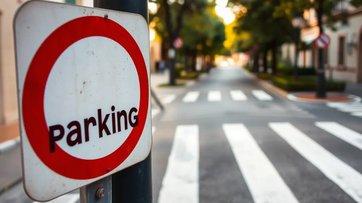 Imatge genèrica d'un senyal de prohibició d'estacionament en un carrer mediterrani.