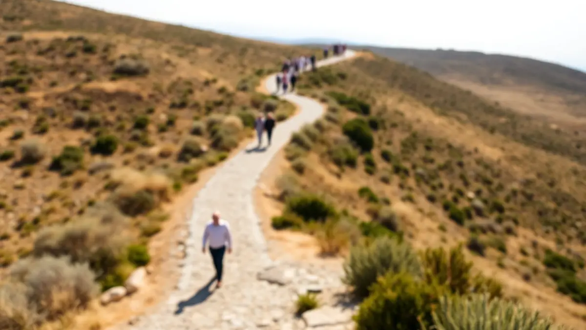 Imatge genèrica d'una senda amb persones caminant en un paisatge mediterrani.