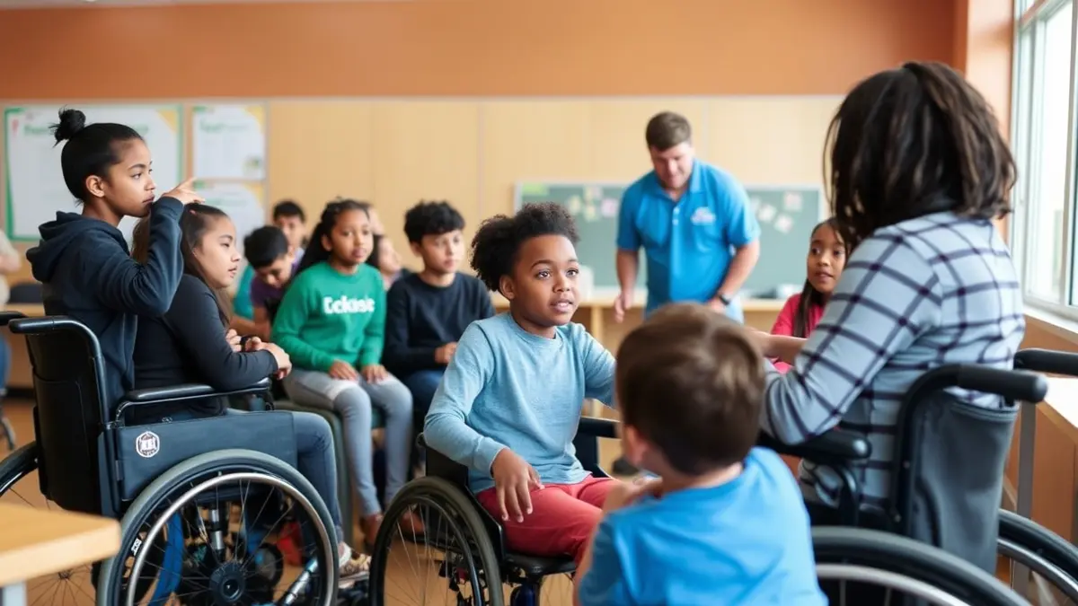 Imatge genèrica d'estudiants participant en una activitat d'educació inclusiva.