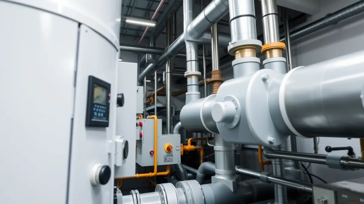 Imagen genérica de una sala de calderas moderna con tuberías y paneles de control.