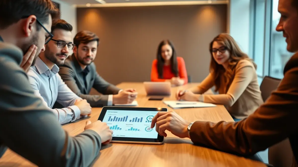 Imatge genèrica d'una reunió de comerciants abordant estratègies digitals.
