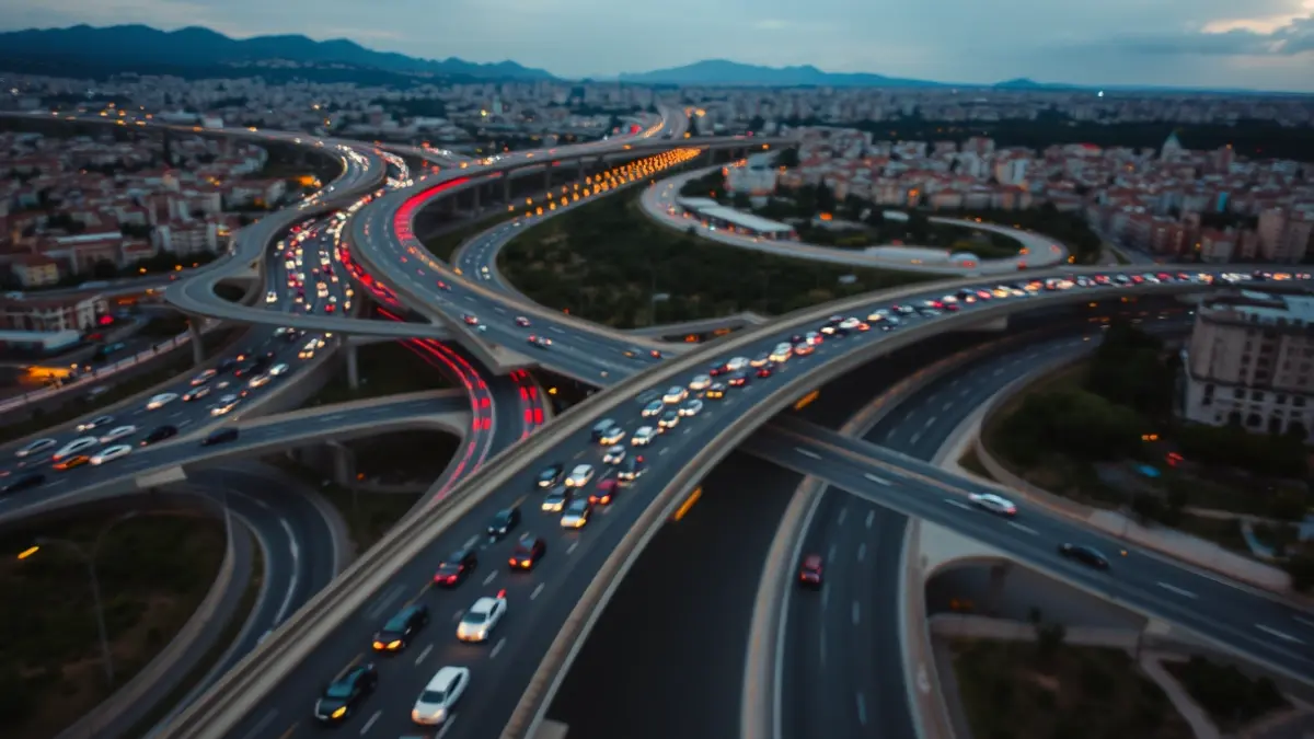 Generic image of a traffic jam on a highway with many cars.