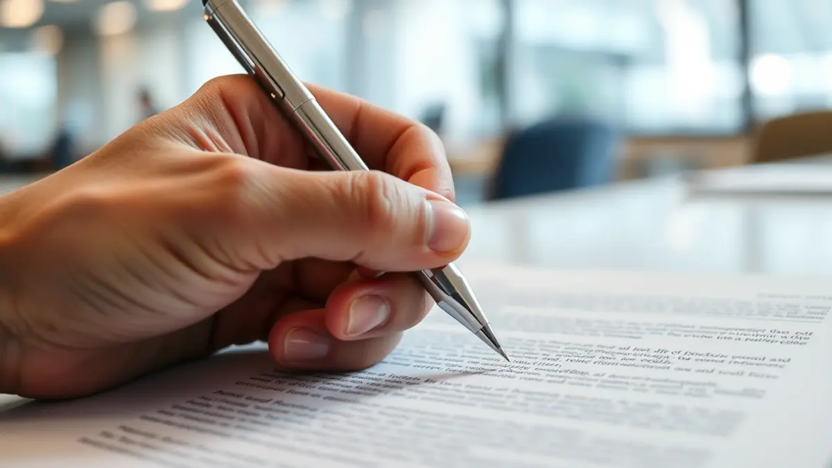 Imagen genérica de una mano con un bolígrafo sobre un documento, simbolizando trámites administrativos.