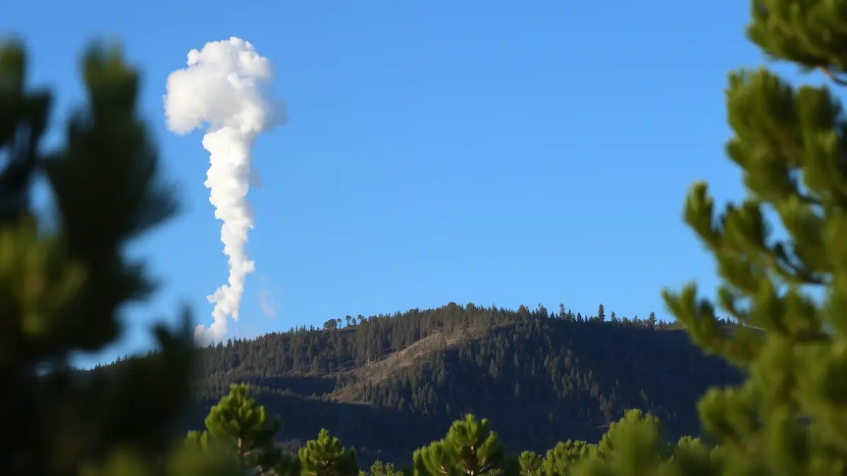 Imatge genèrica d'una columna de fum blanc sobre un bosc de pins en un paisatge mediterrani.