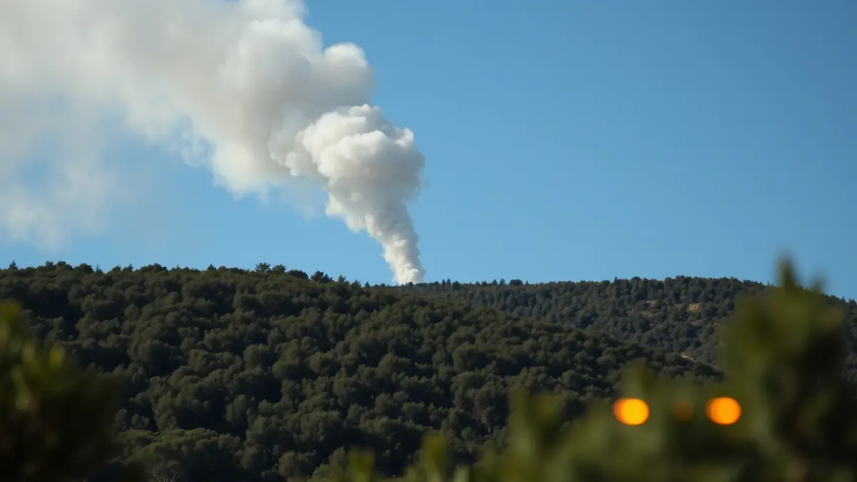 Generic image of a column of smoke over a pine forest in a Mediterranean landscape.