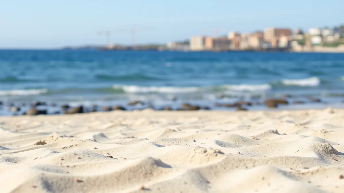 Image of regeneration works on a beach in the Valencian Community, with sand and the sea in the background.