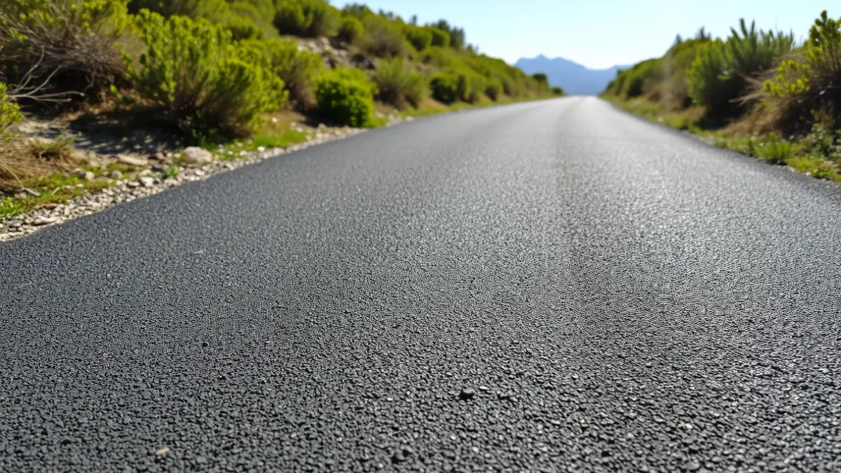 Image of a layer of asphalt over a greenway, with vegetation on the sides.