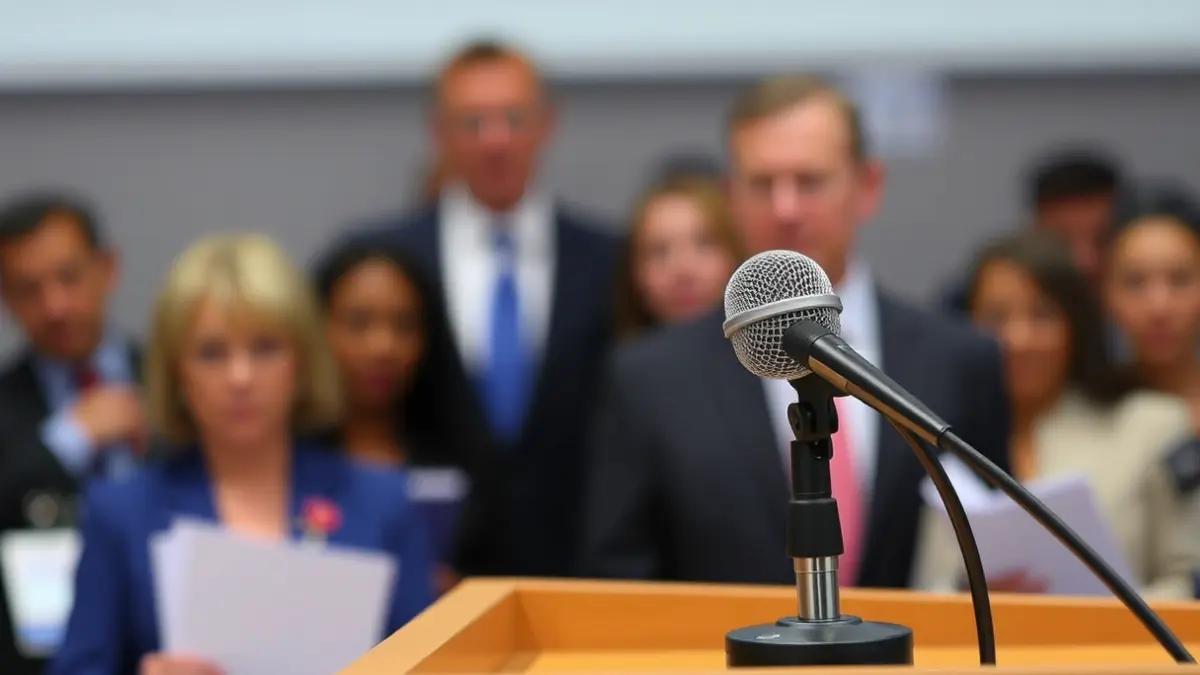 Generic image of a microphone on a podium, representing a public statement or political event.