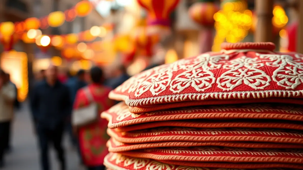 Image of stacked Fallas 'llibrets' with a blurred background of a festive Fallas scene.
