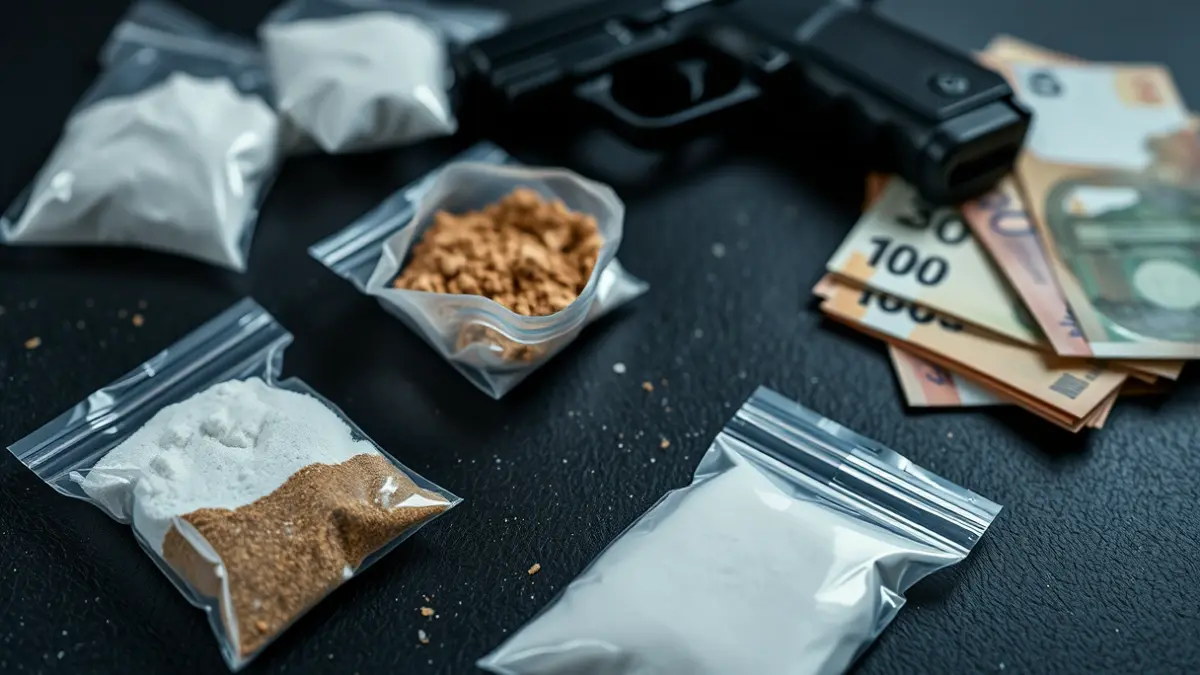 Imatge de drogues, diners i una arma confiscats en una operació policial.