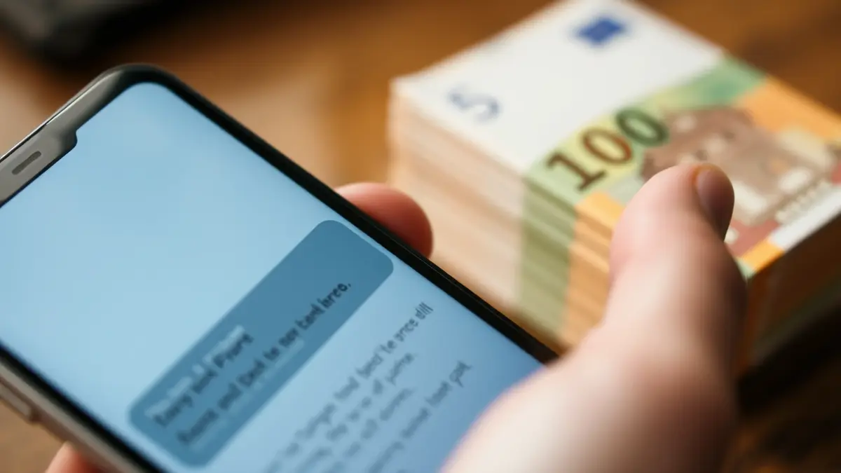 Generic image of a mobile phone with messages and money, representing a scam.