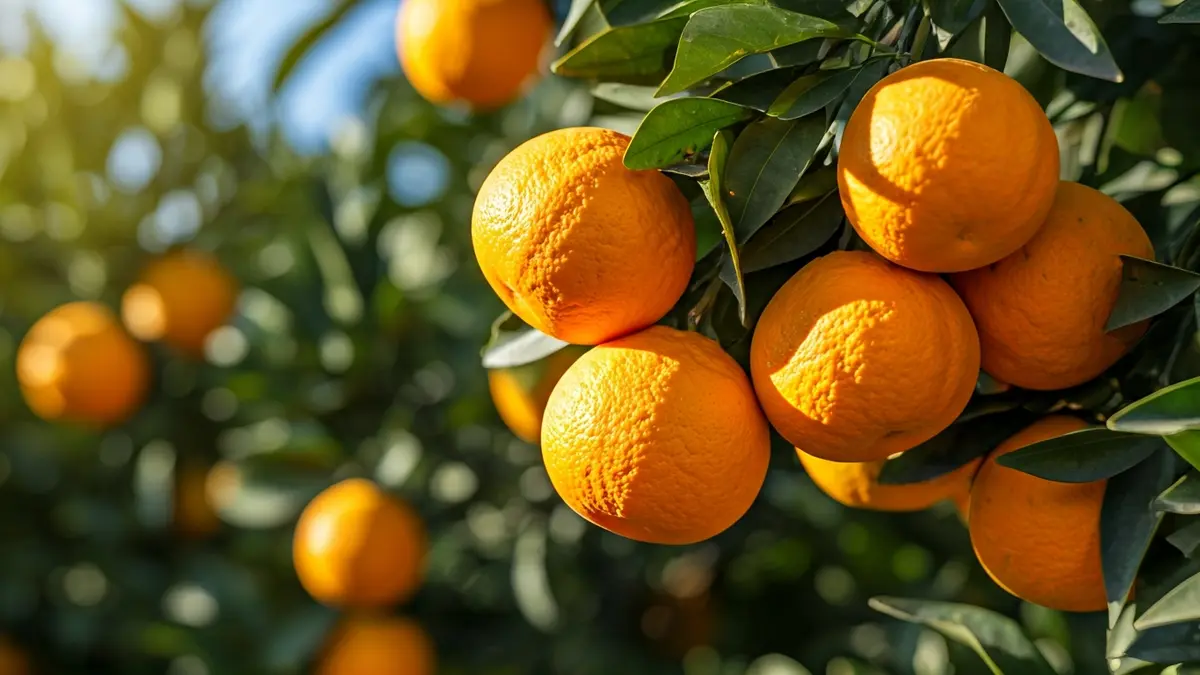 Imagen genérica de naranjas en un naranjo bajo el sol.