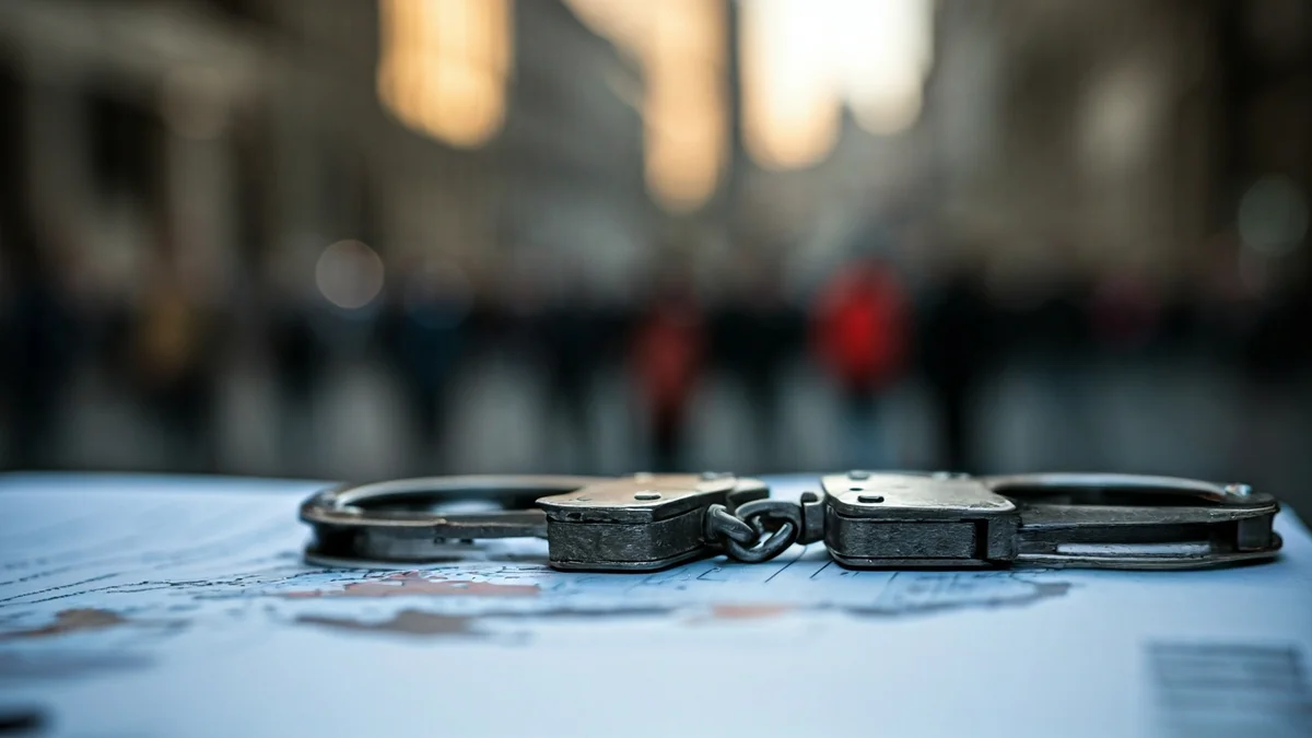 Imagen genérica de unas esposas sobre un documento, simbolizando una detención internacional.