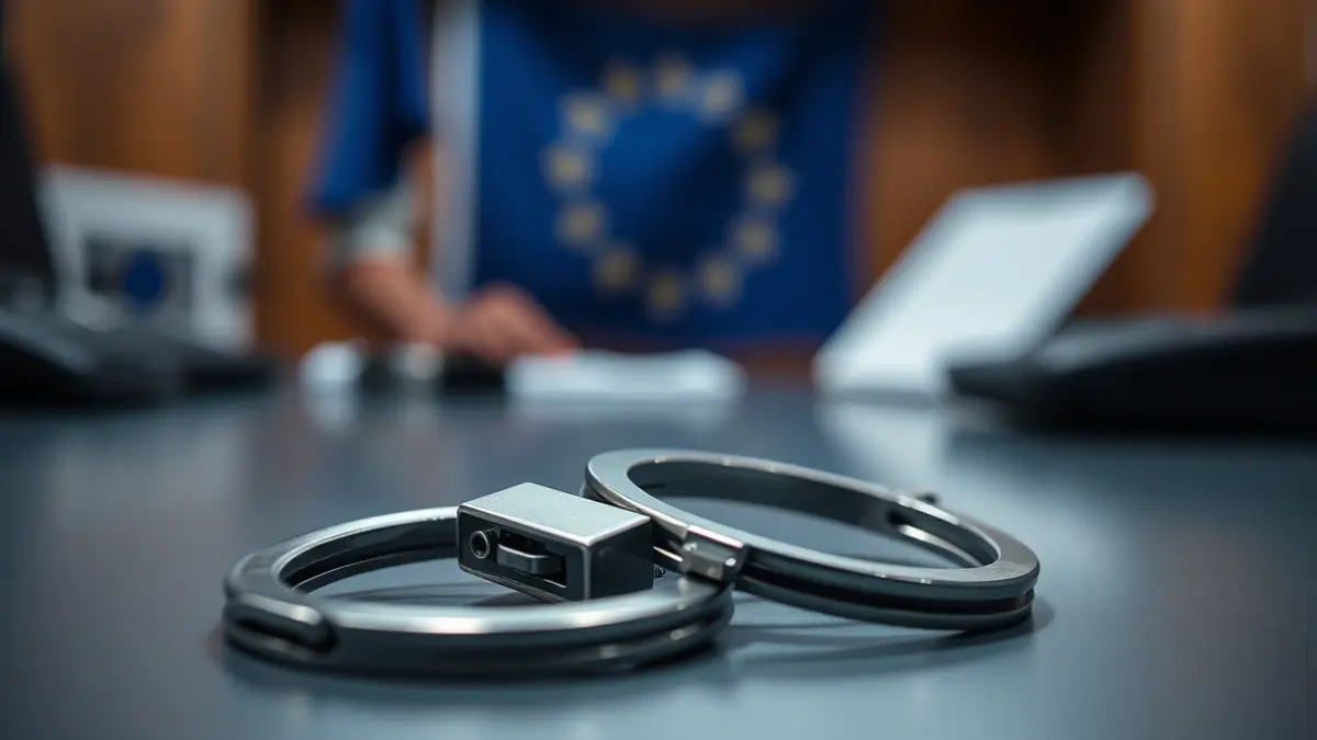Imatge genèrica d'unes manilles sobre una taula, amb una bandera europea de fons.