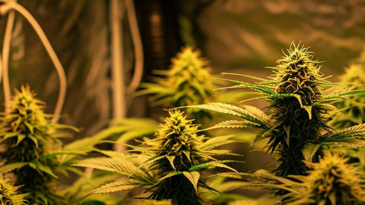 Generic image of marijuana plants in an illegal indoor cultivation.