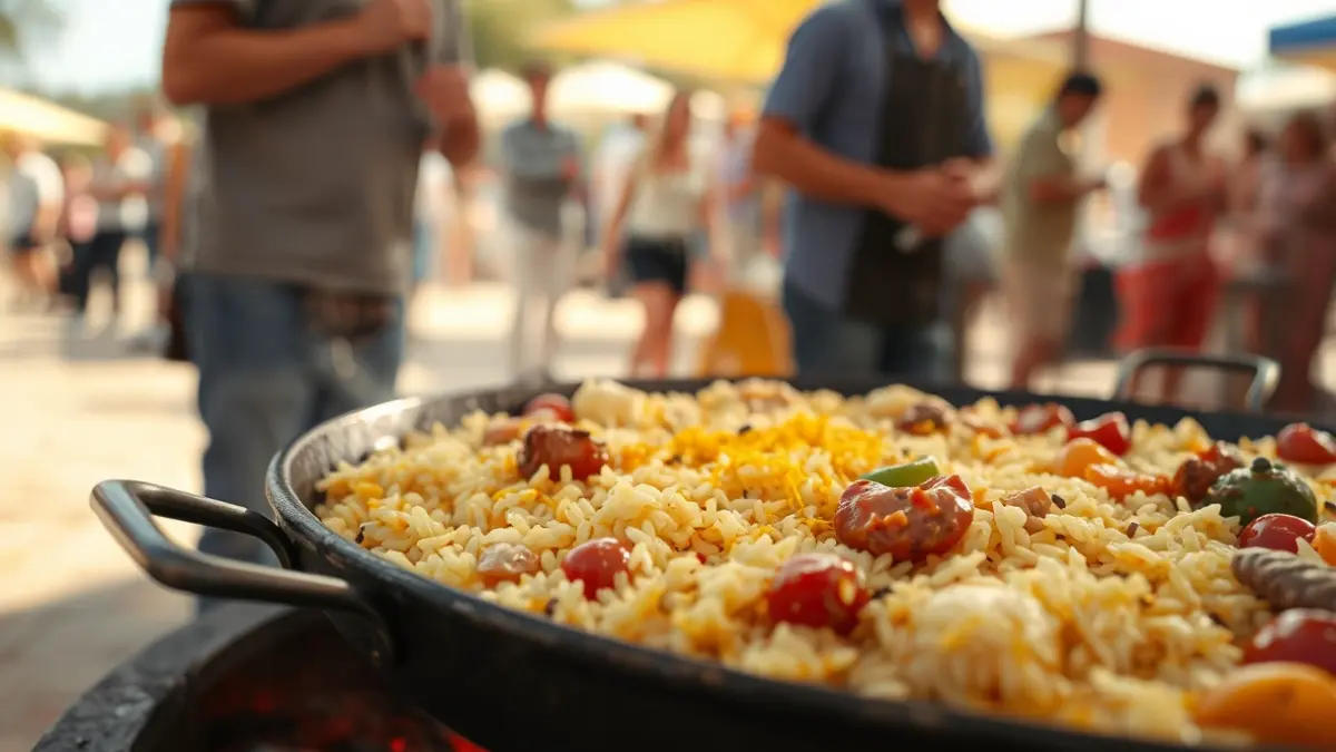 Generic image of a Valencian paella cooking at a gastronomic competition.
