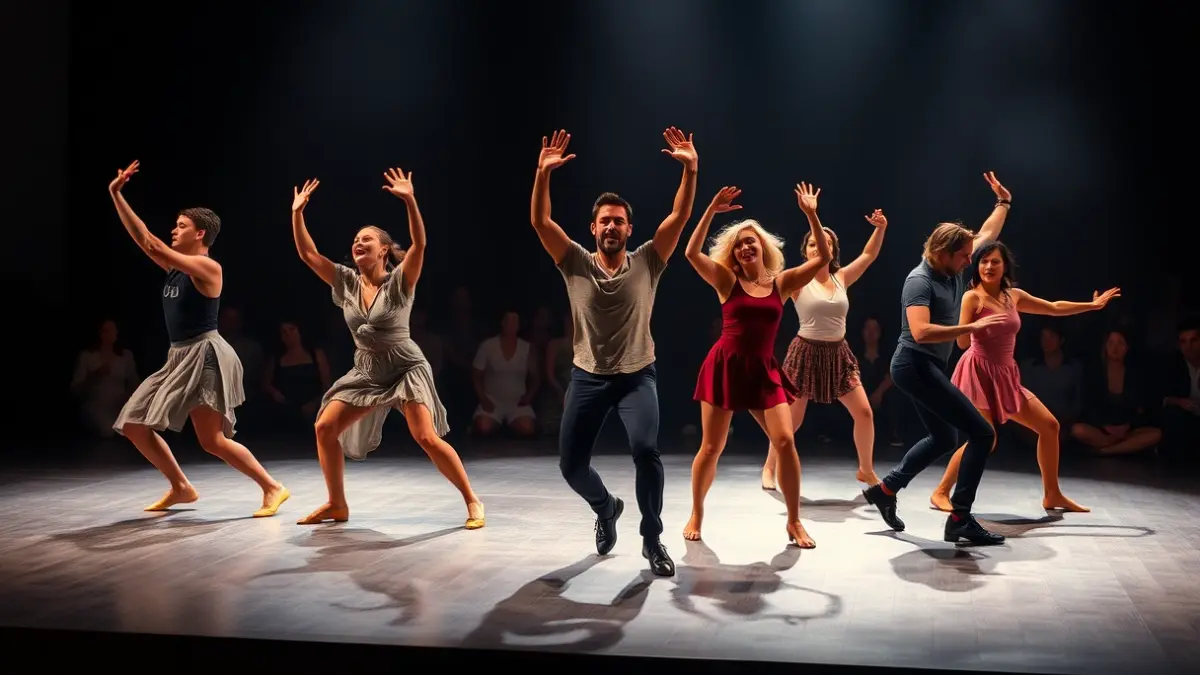 Imagen de un grupo de bailarines en un escenario durante una actuación.