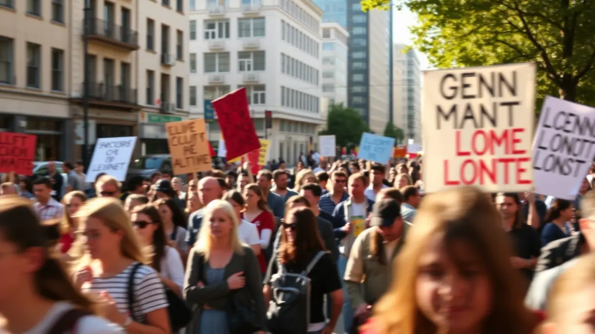 Imagen genérica de una multitud manifestándose en una calle de la ciudad.