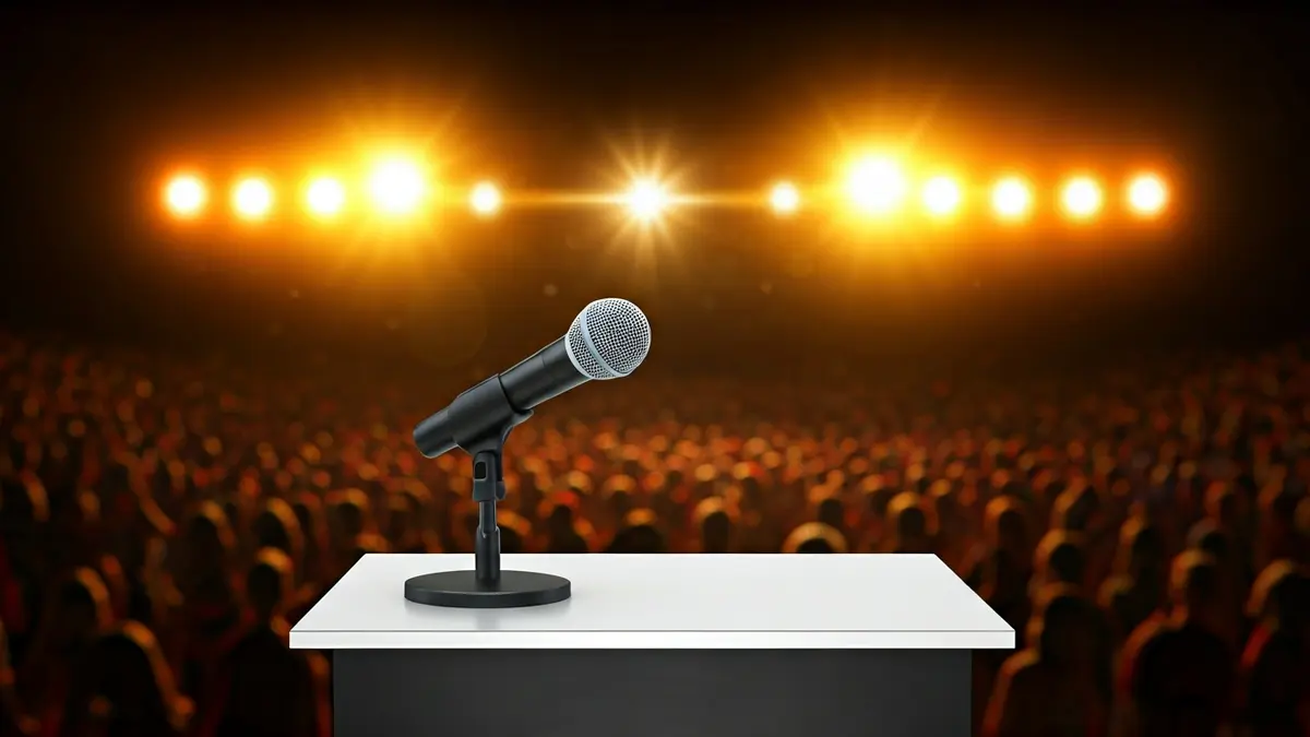 Generic image of a microphone on a podium, symbolizing a music festival.